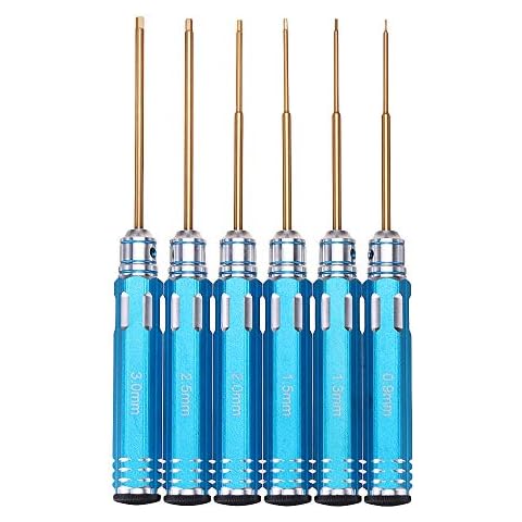 SGerste 6pcs 0.9/1.3/1.5/2/2.5/3mm Allen Driver HSS Titanium Coated Screwdrivers Repair Tool Kit Cover