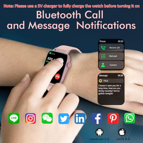 Smart Watch for Women Men (Answer/Make Calls), 1.9" Smartwatch Fitness Tracker for Android iPhone, Waterproof Sport Digital Watches, Blood Pressure Heart Rate Monitor Step Counter Sleep Tracker-Pink - Image 3