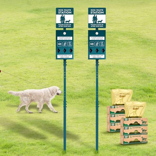 Image of Qinyoung Dog Waste Station with Bags Galvanized Steel Outdoor Pet Bin Dispenser Reflective Sign Rust Proof System for Backyard Commercial Park(2 Pack)