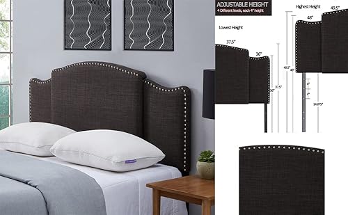 Ball&Cast Bed Headboard Fabric Upholstered Curved Top Design With Nails Full/Queen/King Size 3 In 1,Heights From 37 To 49 Inch Adjustable Dark Grey Set Of 1 #TOP1