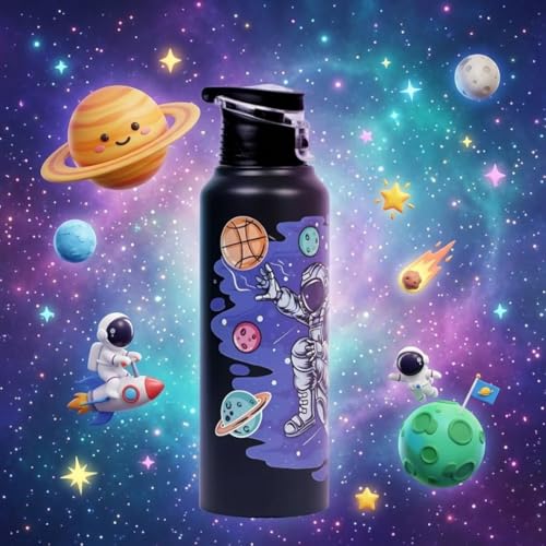 Image of VOIK Stainless Steel Printed Water Bottles for Kids, Office, Sports & Travel, UV Astronaut Print (750 ML) (Astronaud Flipper 1000ml)