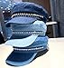 Retro Denim Fiddler Cap Newsboy Hats with Rhinestone Chain Women Girls Fashion Cabbie Captain Sailor Hat (Blue)