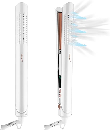 CkeyiN Estilizador de flujo de aire de 360 alisador de cabello y rizador 2 en 1 rizador de pelo de cerámica de turmalina con rejillas de ventilación