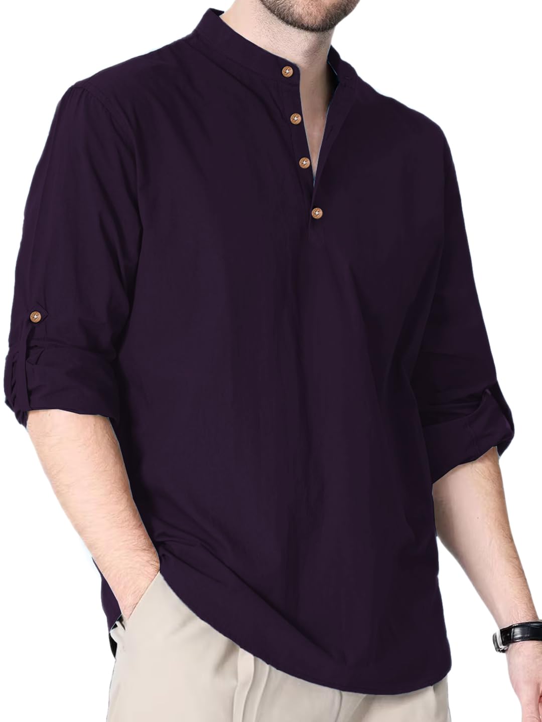 univibe Cotton Blend Solid Casual Slim Fit Mandarin/Chinese Collor Short Kurta for Men (KRTBTN38)-picture-28
