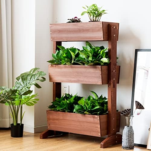 TANGZON 3-Tier Raised Garden Bed, Wooden Plant Stand with Angle Adjustable Planter Boxes, Elevated Herb Vegetable Flower Rack for Yard, Patio, Balcony and Living Room