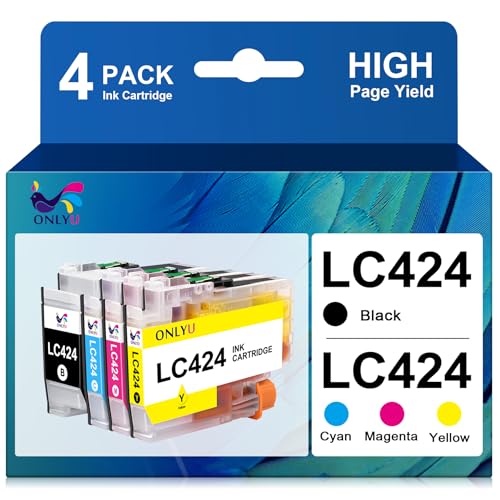 ONLYU Cartuchos de Tinta LC424 Compatibles con Cartuchos Brother DCP-J1200W y Cartuchos de Tinta Brother LC424 para Impresora Brother DCP-J1200W DCP-J1200WE (1 Negro, 1 Cian, 1 Magenta, 1 Amarillo) ⭐