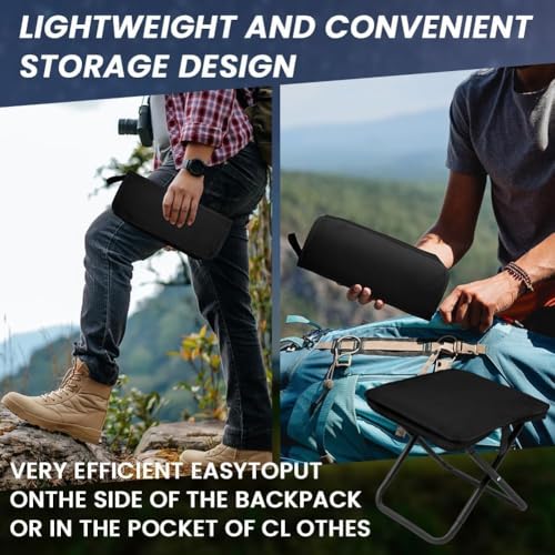 Image of Pcs of 2 Beach Stools Portable Folding Chair, with Zippered Pouch, Folding Stools for Travelling, Heavy Duty Camping stools, Hiking Stool Picnic Stool Desk Chairs, Office (Black)