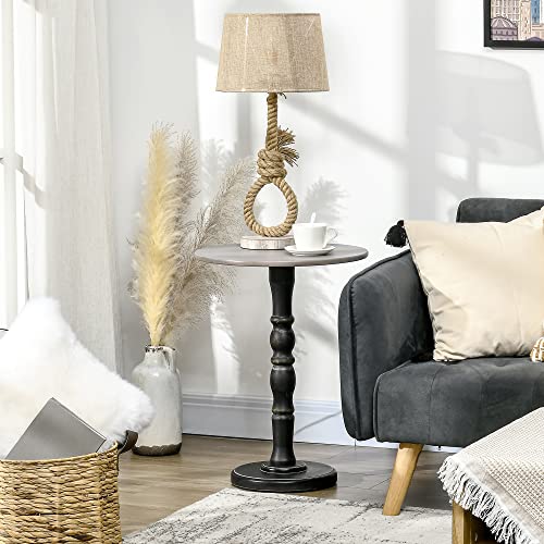 Homcom Pedestal Side Table, Round End Table With Wooden Leg, Retro Accent Table For Small Spaces, Living Room, Bedroom, Light Gray #TOP1