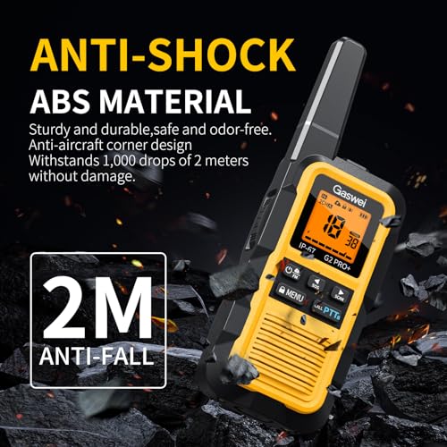 Image of Gaswei G2pro+ IP67 Waterproof Floating Walkie Talkies with Headset, FRS Heavy Duty Walkie Talkie Long Range with Double PTT,FM Radio,VOX,SOS,NOAA Weather, Two Way Radio(4 Pack-Yellow)