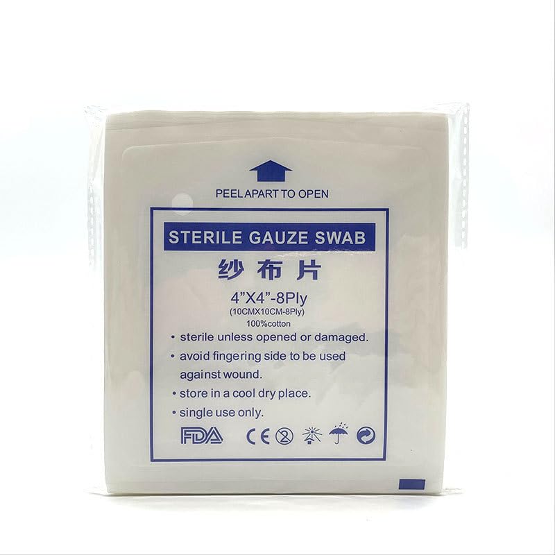 SuBeriYi 50 hisopos de gasa, almohadillas de gasa, gasa estéril, hisopos de gasa estériles, apósitos estériles, gasa de algodón, suministros para el hogar al aire libre, 10 cm x 10 cm