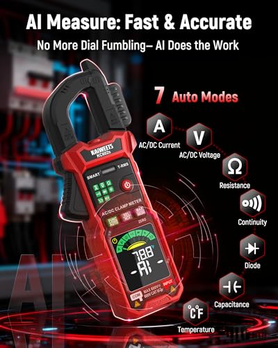 Image of KAIWEETS Smart Digital Clamp Meter, 2026 Intelligent Auto Ranging Multimeter 600A TRMS 6000 Counts, NCV, Inrush, Auto Measure AC DC Voltage /Current Continuity Temperature Resistance Capacitance Diode