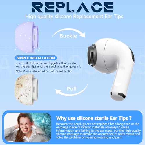 Inesore 4 Pairs Replacement Ear Tips for AirPods Pro 2nd/1st (Purple) by Inesore - Image 7