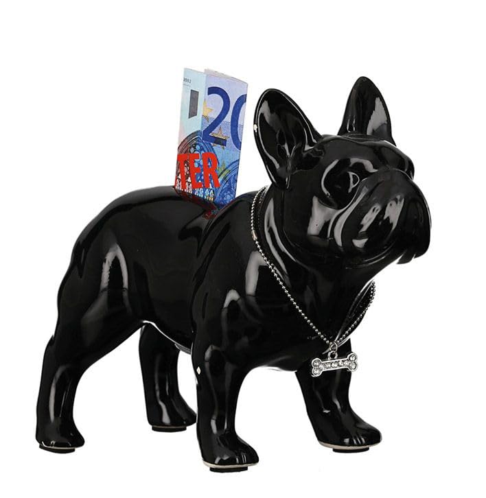 Salvadanaio a forma di bulldog francese, altezza 15 cm, nero, in ceramica, salvadanaio, decorazione moderna