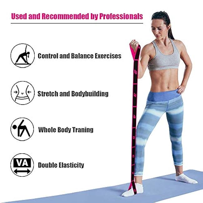 Yoga Strap 8 Loops Yoga Stretch Strap Exercise Elactic Band for Stretching, Physical Therapy, Pilates, Dance and Gymnastics