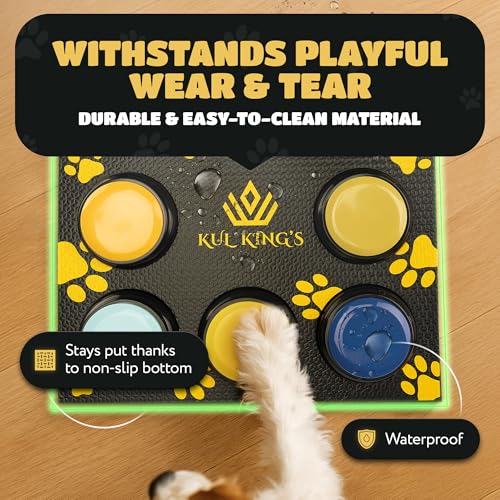 KUL KING'S Hundetasten für Kommunikation Starter Pack, 8 beschreibbare Tasten, Trainingsmatte, Handbuch 16 Batterien, Aufkleber, Töpfchenglocken für Hunde, Hundetrainingstasten, Geschenke für Hunde,