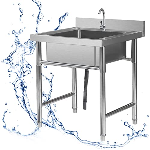 Lavello autoportante in acciaio inossidabile, vasca singola per lavanderia, per garage, ristorante, cucina, lavanderia, interni ed esterni (50/60 cm)