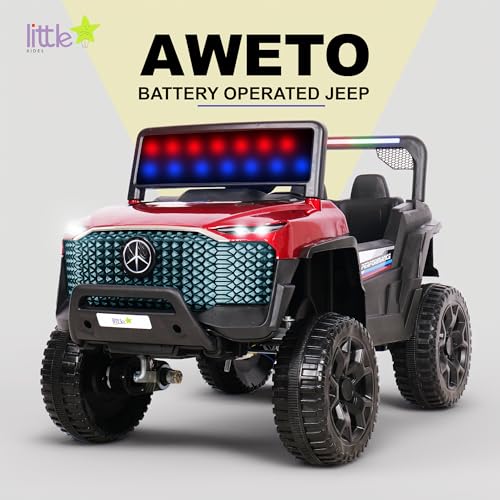 Image of Little Rides Aweto 4x4 Battery Operated Jeep for Kids, Ride on Toy Baby Car with LED & RGB Light & Music, Rechargeable Electric Jeep, Big Battery Car for Kids to Drive 1 to 5 Years Boys Girls (Red)