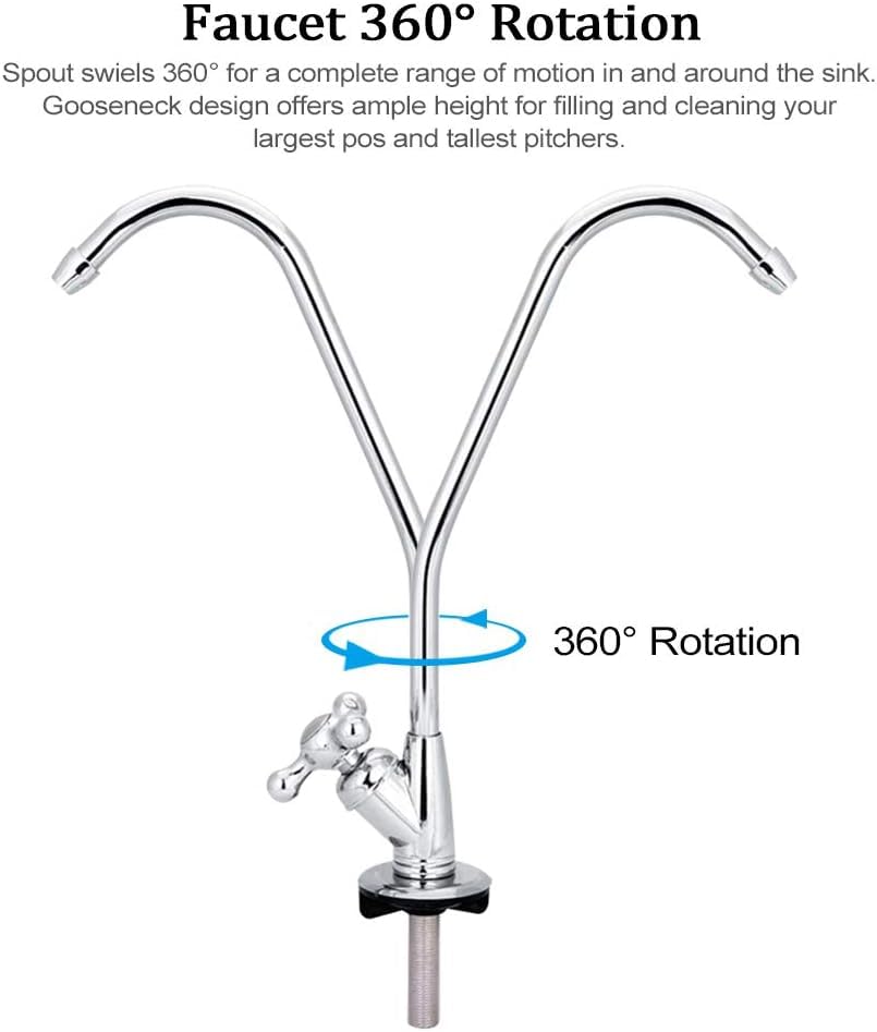 Telituny Chrome Drinking Water Filter Faucet, 1/4 Inch Zinc Alloy, Reverse Osmosis - Image 4