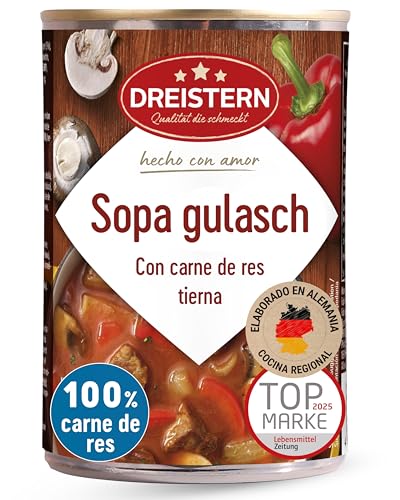 DREISTERN Sopa de Gulash Picante 400 g I Con carne de res tierna & verduras I Guiso picante en lata reciclable I Larga duración gracias a la conservación natural I Calidad casera