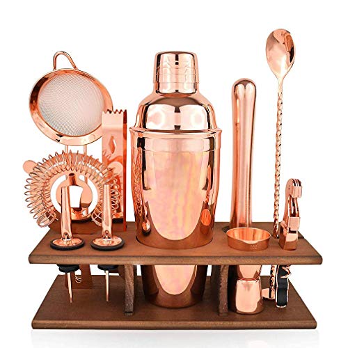 LHJCN Barkeeper Kit Kupfer 11-teilig, Kupfer Pariser Cocktail Mixology Set, Rose Gold Shaker mit Muddler, Ausgießer, Sieb & gedrehtem Barlöffel, für Anfänger und erfahrene Mixologen Cover