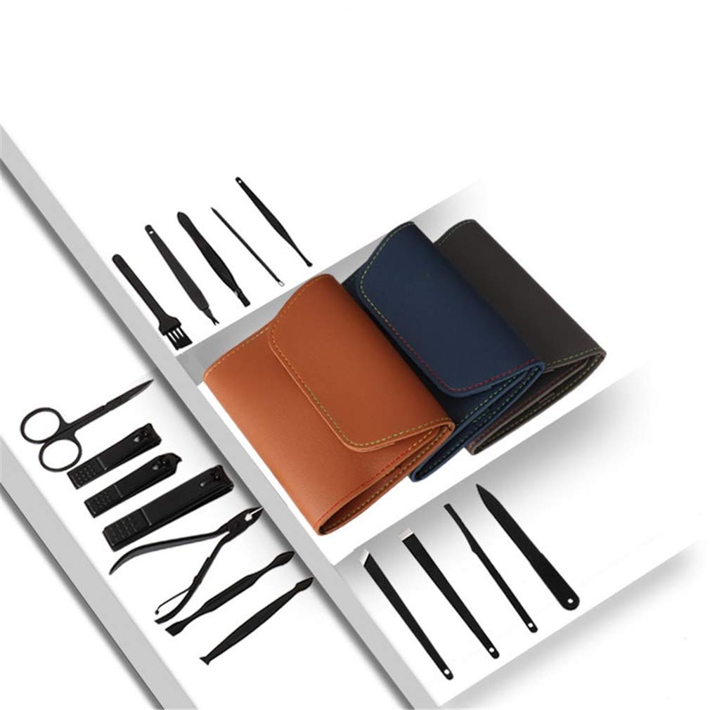 Cortaúñas, juego de manicura, cortaúñas, pedicura, kit de 16 piezas, cortaúñas profesional, herramientas de cuidado de pedicura, herramientas de aseo (negro/gris/marrón) for mujeres y hombres, azul (m