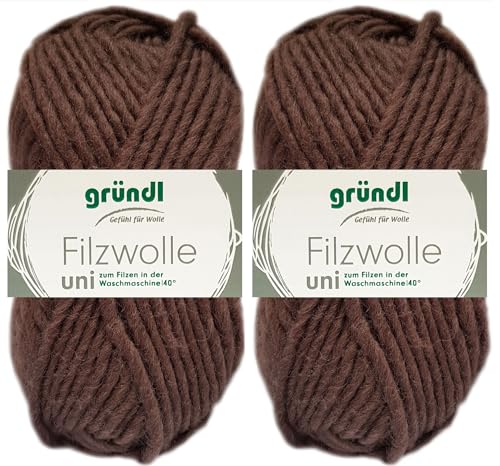 HDK-VERSAND Gründl Filzwolle 2x50g Schurwolle Schokolade