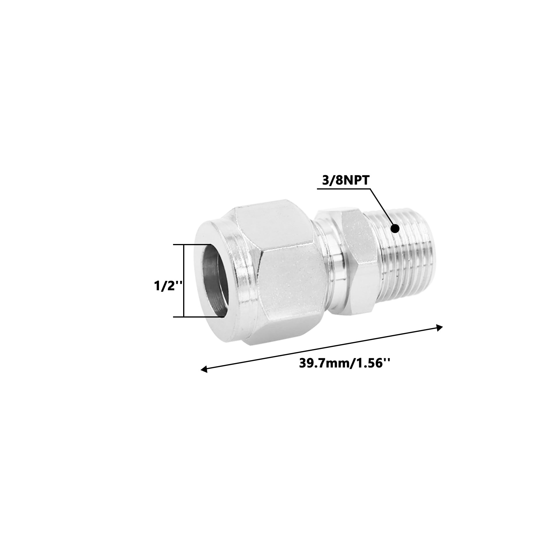 304 Stainless Steel Compression Fittings,TTZEZE Heavy Duty Coupler Tubing Adapters,Imperial Compression Tube Fittings,1PCS Metal Straight Adapters Compression Coupling Pipe Fittings NPT3/8-?1/2