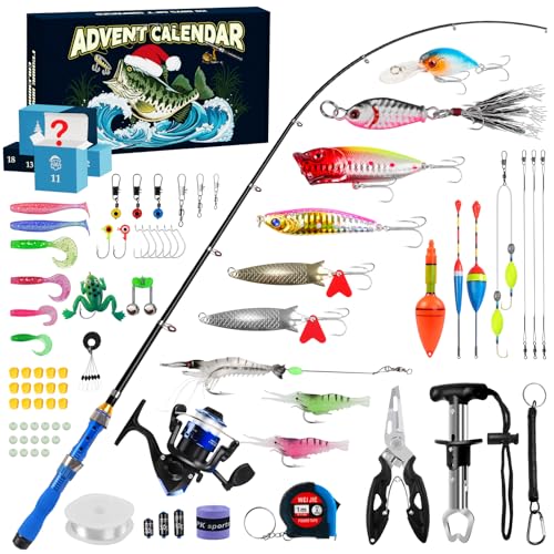 Vexyra Calendario Adviento Pesca 2026 Hombre Adolescente, 24 Días Calendario de Adviento con Cebo y Caña de Pescar, Advent Calendar Amantes de la Pesca para Abuelo Padre Hijo