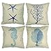 Produktbild Itian 4er Set Ozean Stil Leinen Kissenbezug Lendenkissen Wurfkissenbezug Pillowcase Cafe Auto Haus Deko45 * 45cm