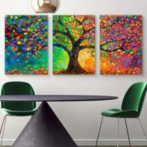 Toile nature colorée triptyque abstrait effet peinture à l'huile - 2