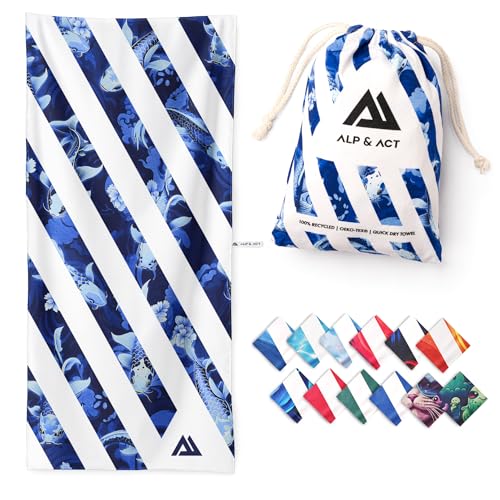 ALP & ACT Toalla de Playa XXL 200x90 cm - Microfibra 100% reciclada - Ultraligera y de Secado rápido - Toalla Grande para Vacaciones, Piscina y Playa - Paño Compacto - Azul Multicolor