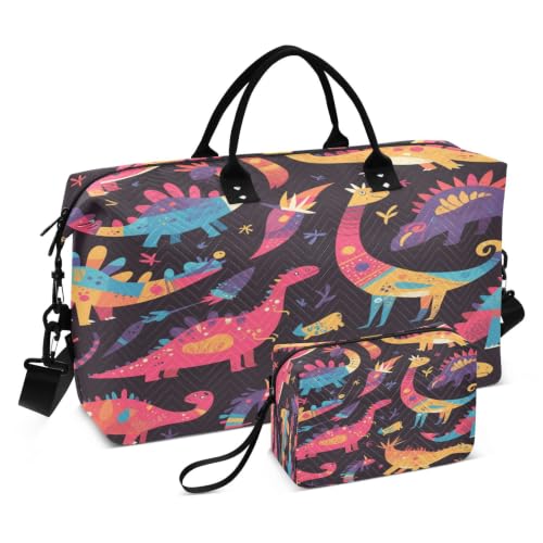 Sac de voyage dinosaure dessin animé avec trousse de toilette pour week-end en famille