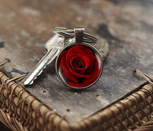 Red Rose Keychain, Blooming Rose Keychain, Flower Rose Photo Keychain, Dark Rose Key chain, Gothic Rose Keychain, Gothic woman Keychain