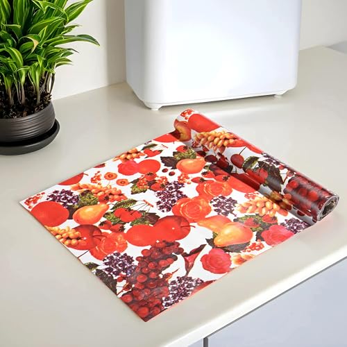 Image of Kuber Industries Fruits Design Pvc Wardrobe Kitchen Drawer Cupboard Cabinet Shelf Mat, Shelf Liner 5 Mtr (Cream) - Ctktc040182, Polyvinyl Chloride, Rectangle