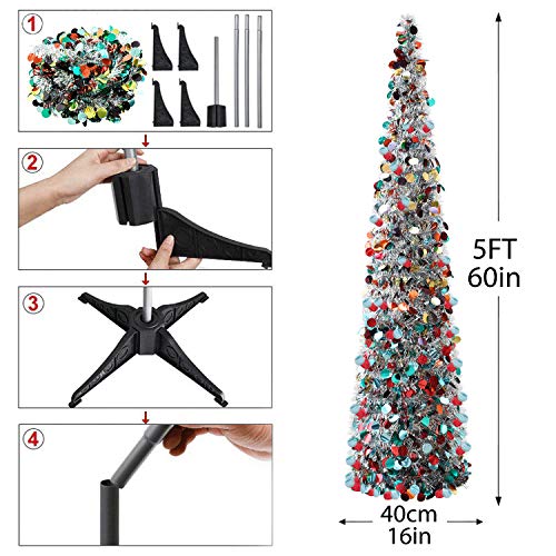 5' Silver Point Pop-Up Artificial Christmas Tree,Collapsible Pencil Christmas Trees For Apartments,Dorm Rooms,Fireplace Or Party #TOP6