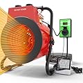 Buyplus Greenhouse Heater with Digital Thermostat, 1500W Outdoor Heaters for Patio, Overheat Protection & 3S Fast Heating, Electric Space Heater for Patio, Garage, Greenhouse, Flower House, Red