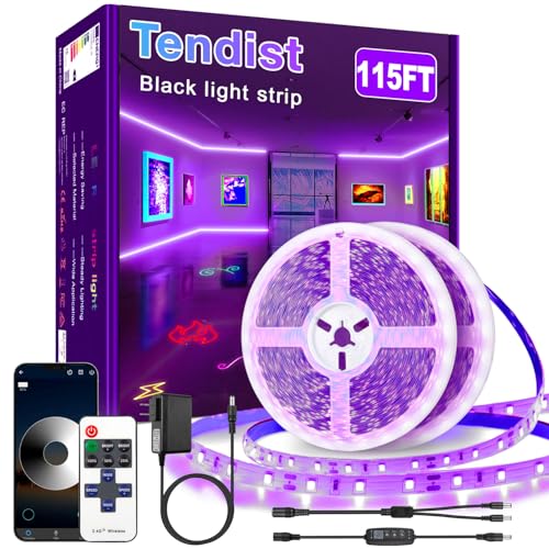 TENDIST 115FT Black Light Led Strip App Control, Black Light for Glow Party with Remote, Smart Purple Blacklight Strip Light Adhesive, UV Light Strip for Halloween Decor, Bedroom, Tapestry, Poster
