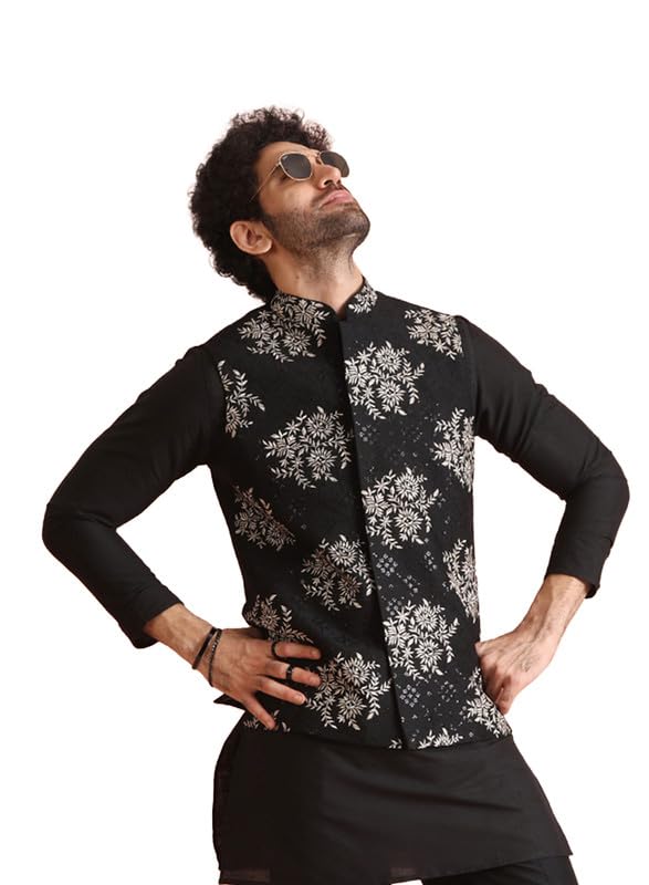 Mens Nehru Jacket|Blended Fabric Embellished Pattern Mens Regular Fit Ethnic Wear Mandarin Collar Sleeveless-image-46
