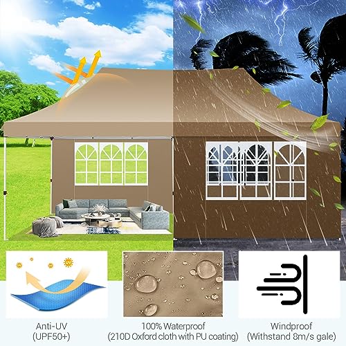 Image of COBIZI 10x20 Pop Up Canopy with 4 Sidewalls, Conical Party Tent 10x20 with 3 Adjustable Height Waterproof, UV-Resistant EZ Outdoor Gazebo with Carry Bag, Sandbag, Stake, Rope for Parties, Commercial