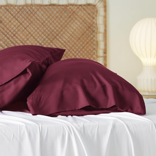 Image of Bedsure King Size Pillow Cases Set of 2, 100% Rayon Derived from Bamboo | Cooling Pillowcases, Similar to Silk Pillow Covers with Envelope Closure, PureWoven Bedding Gift, Burgundy, 20x36 Inches