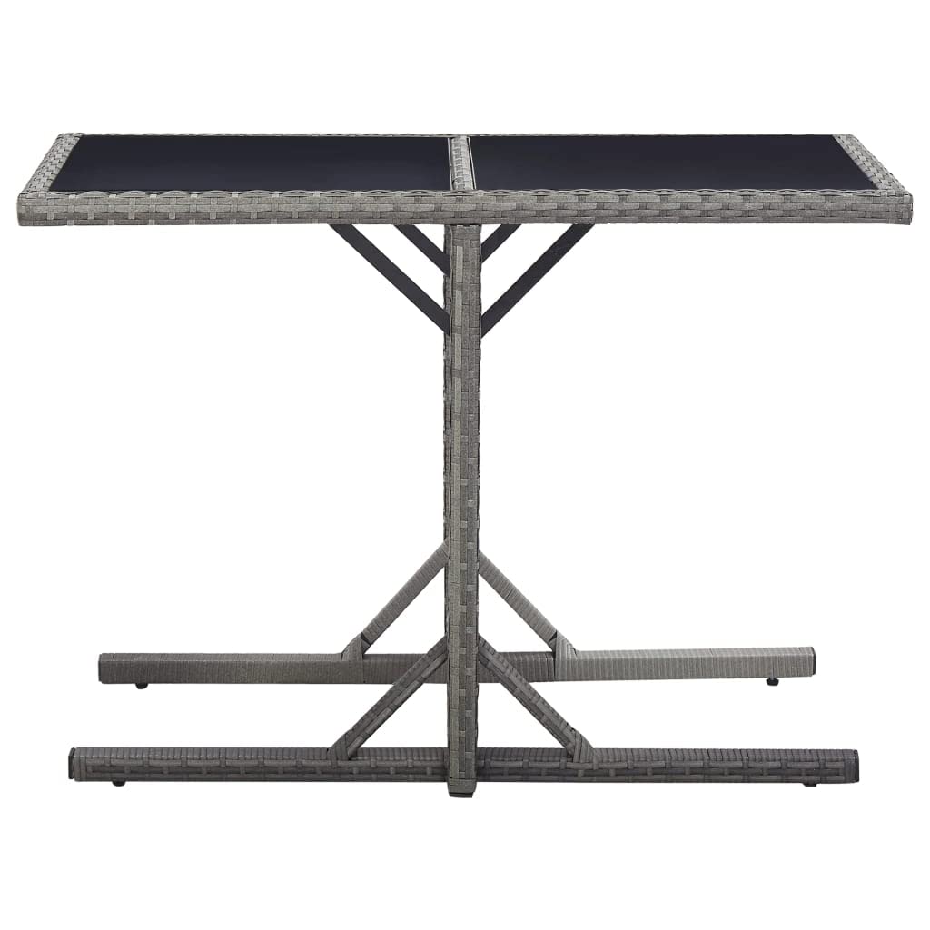 Mesa de jardín de ratán de polietileno con tablero de cristal, 110 x 53 x 72 cm, de color antracita, con estructura de acero, resistente al agua y fácil de limpiar, para jardín, terraza o