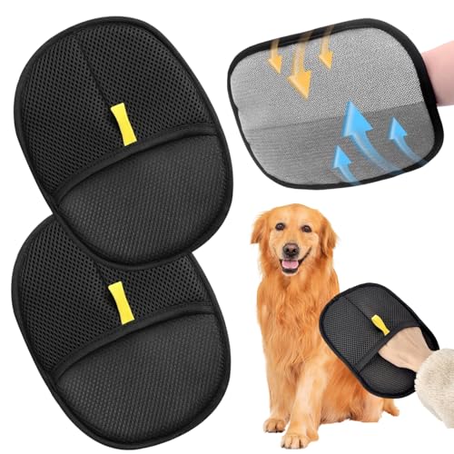 Ambolio Pack de 2 Guantes de eliminación de estática para pelos de Mascotas, Reusable Cat Dog Grooming Hair Remover Mitt Massage Deshedding Glove Brush, for Clothes, Sofas, Carpets