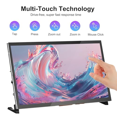 Image of Touchscreen Monitor for Raspberry Pi, 10.1'' IPS LCD Screen 1024 * 600 Smooth Touch, Built-in Dual Speakers, HDMI Input, Compatible with Raspberry Pi 5 /4 /3 /Zero, Easy Set-up Driver-free (10.1 Inch)