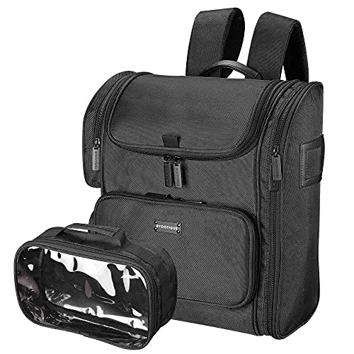 Byootique Classic Black Makeup Train Case Soft Sided Barber Cosmetic Backpack Organize Storage Carry on Travel with Side Pocket Removable Bag