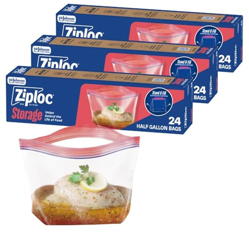 Ziploc Marinade Bags, Expandable Bottom with Easy Open Tabs, Half Gallon, 24 Count, Pack of 3 (72 Total Bags) - image 1