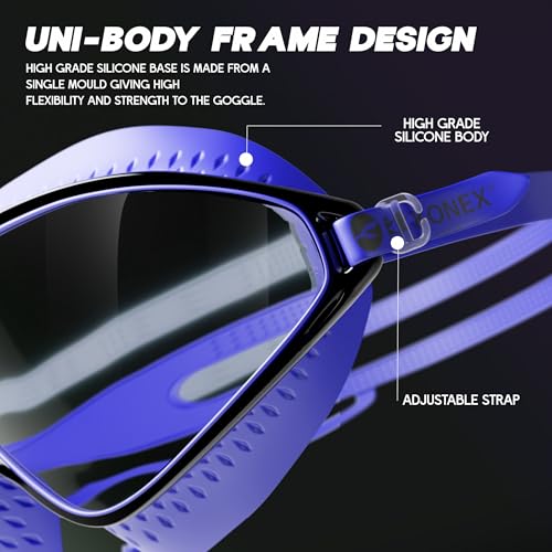 Image of KONEX Swimming Goggles | UV Protected Big Frame Lens | Anti-Fog & Anti-Leak Soft | Guaranteed - Blue