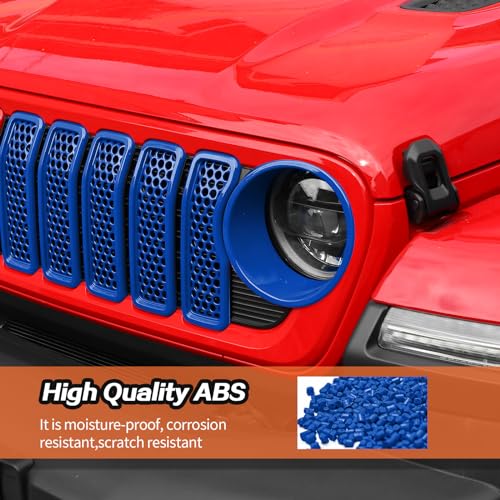 Image of JeCar Mesh Grill Inserts & Headlight Covers Fit for 2024+ Jeep Wrangler JL Grill Covers Trim Accessories (9pcs Blue)