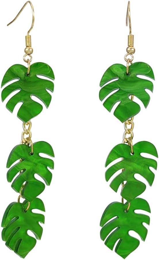 Green Leaf Earrings for Women Cute Hawaiian Accessories Tropical Plant Statement Dangle Drop Earring Fashion Palm Jewelry Gifts