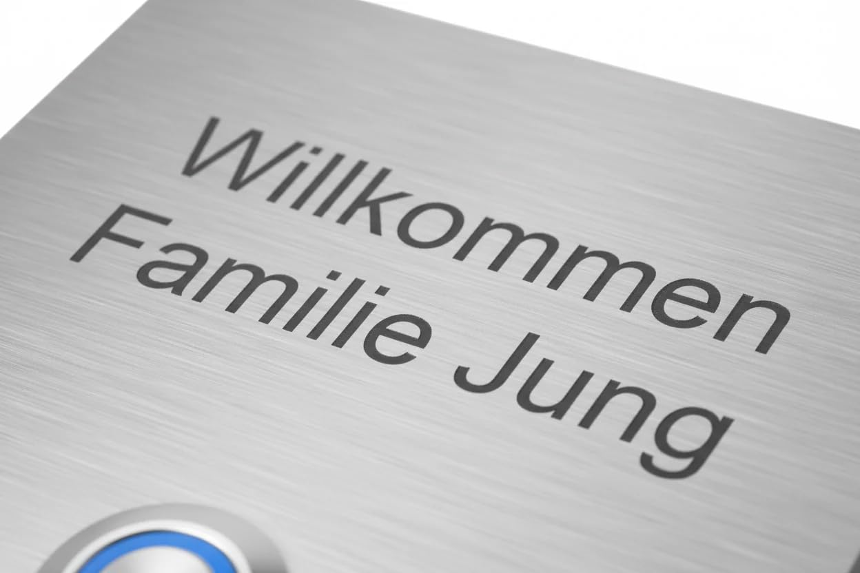 Jung Edelstahl Design Türklingel Wien - Klingel V2A Edelstahl - incl. Gravur - LED Taster wählbar - Aufputz/Unterputztürklingel (Edelstahl, 8x8 cm)