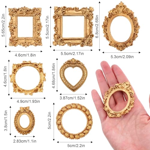 Image of 7 Pcs Vintage Frames,Resin Photo Frame Collection For Wall Decor And Table Display, Golden Antique Mini Frames For Home Decoration And Photography Props, Multi-Purpose Decorative Frames Set